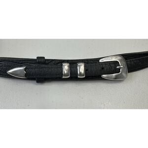 Vintage Chacon Men’s 46 Bison Leather Belt With Silver Buckle & Tip White Stitch